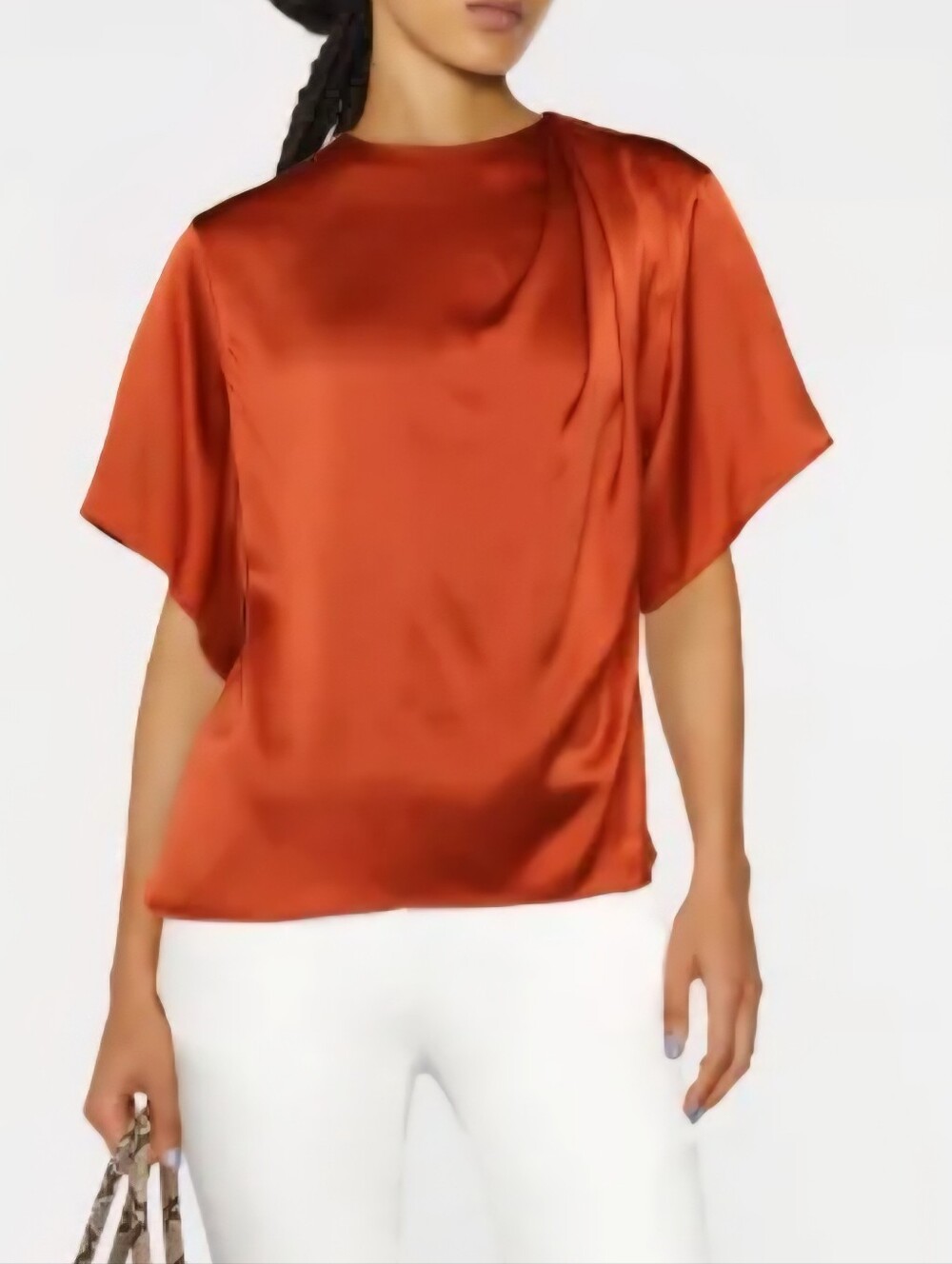 Vince Draped Silk Blouse in Rust - NWOT